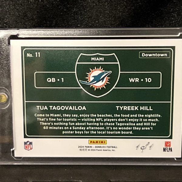 2024 Panini Donruss Dual Downtown Tua Tagovailoa, Tyreek Hill. 1/1 Very Rare - Image 8