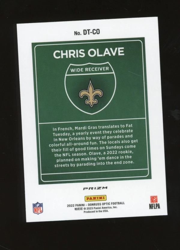 2022 DONRUSS OPTIC FOOTBALL DT-CO CHRIS OLAVE WR DOWNTOWN ROOKIE NM - Image 2