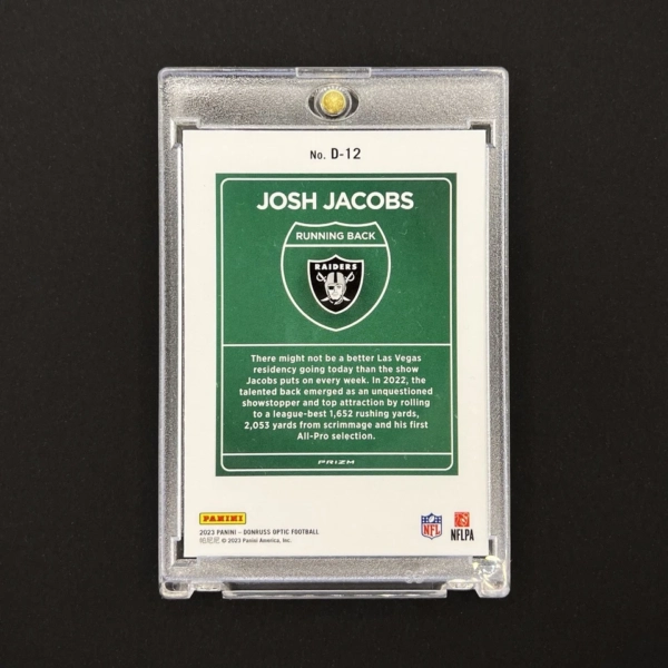 2023 Donruss Optic Josh Jacobs Downtown SSP Case Hit #D-12 Raiders - Gem Centred - Image 2
