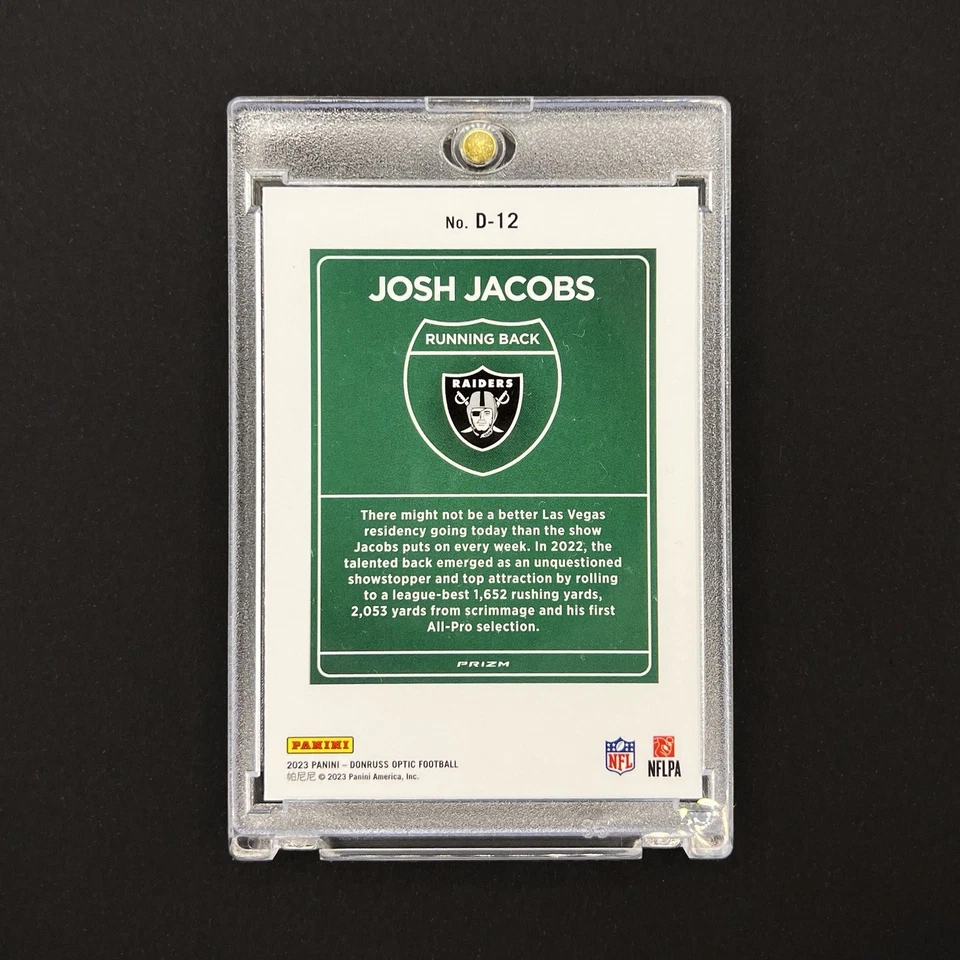 2023 Donruss Optic Josh Jacobs Downtown SSP Case Hit #D-12 Raiders - Gem Centred - Image 2
