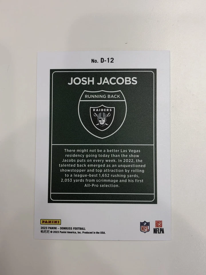 2023 Panini Donruss Downtown Josh Jacobs #D-12 - Image 2