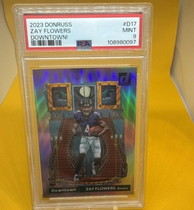 2023 Panini Donruss - Downtown Zay Flowers RC #D17 Case Hit! PSA 9 Ravens