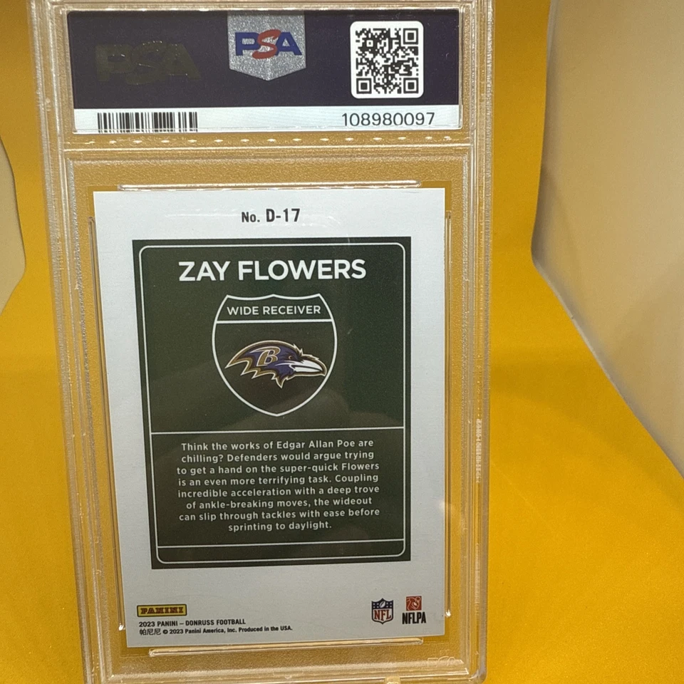 2023 Panini Donruss - Downtown Zay Flowers RC #D17 Case Hit! PSA 9 Ravens - Image 2