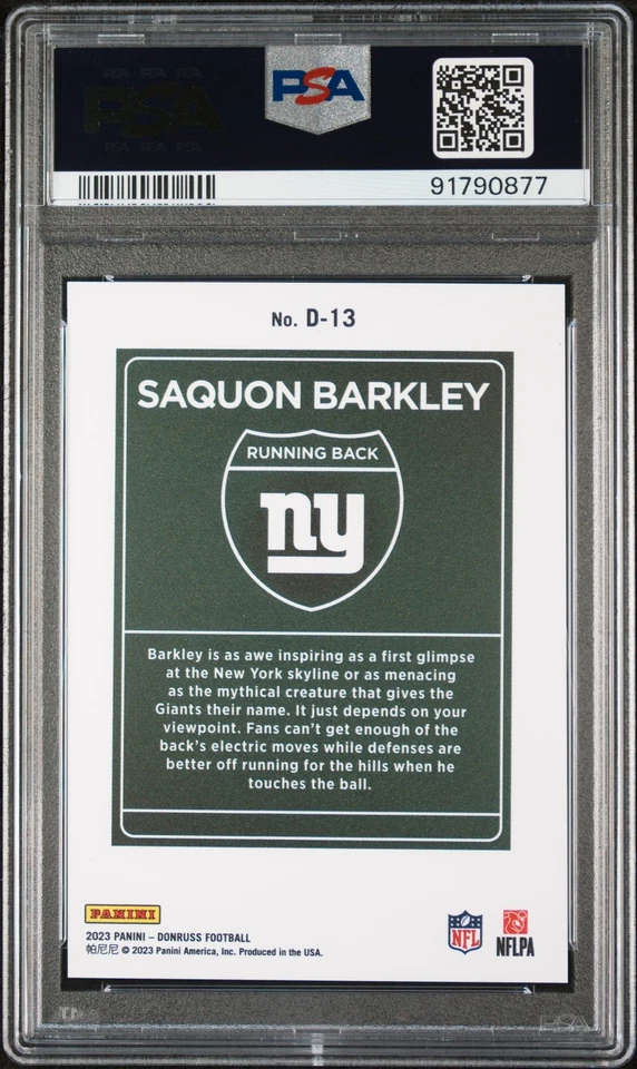 2023 Panini Donruss Downtown! Saquon Barkley #D13 PSA 9 - Image 2