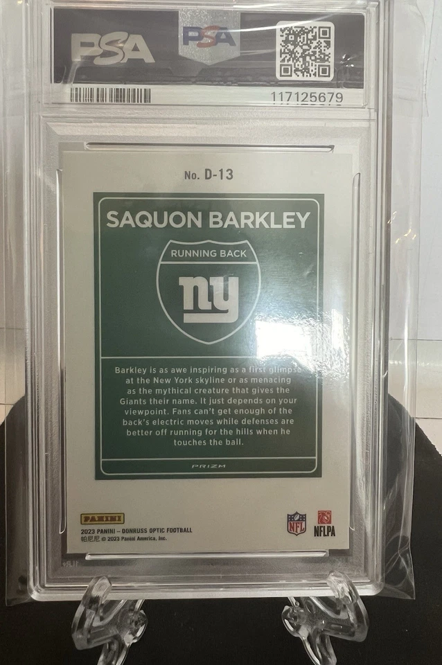 2023 PANINI DONRUSS OPTIC SAQUON BARKLEY DOWNTOWN! #D13 PSA 9 MNT GIANTS - Image 4