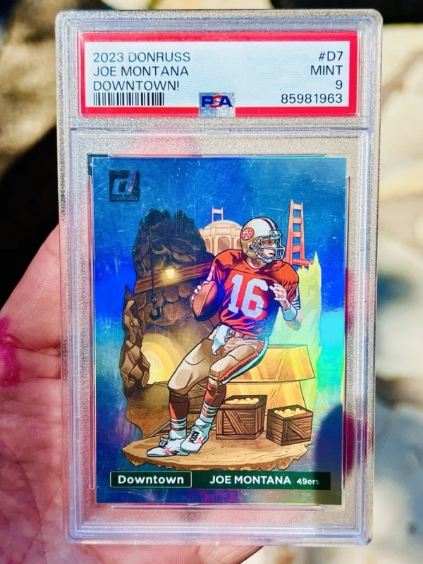 JOE MONTANA PSA 10 2023 PANINI DONRUSS #D-7 DOWNTOWN! SSP 49ERS PSA 9 - Image 3
