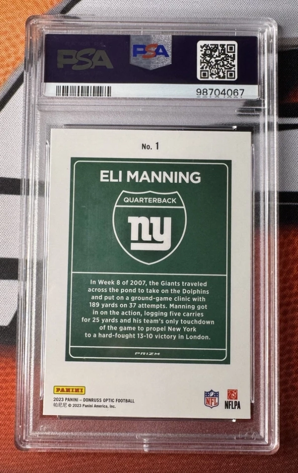 2023 Donruss Optic ELI MANNING #1 International Downtown - PSA 10 GEM MINT - Image 2