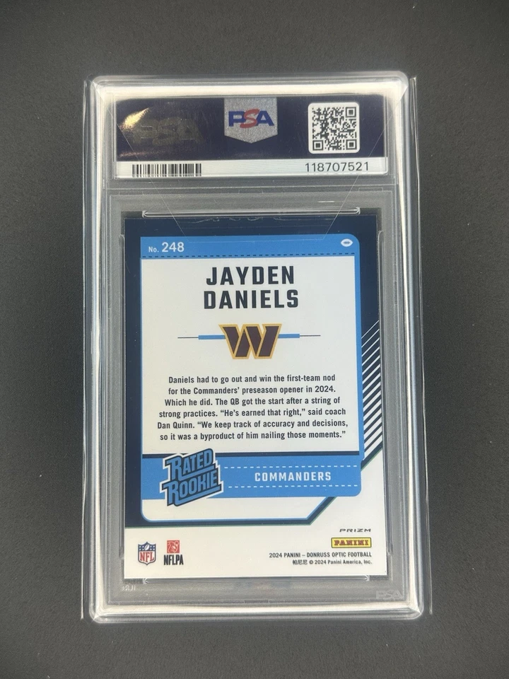 2024 Donruss Optic #248 Jayden Daniels Holo Prizm Rookie Card PSA 10 GEM MINT - Image 2