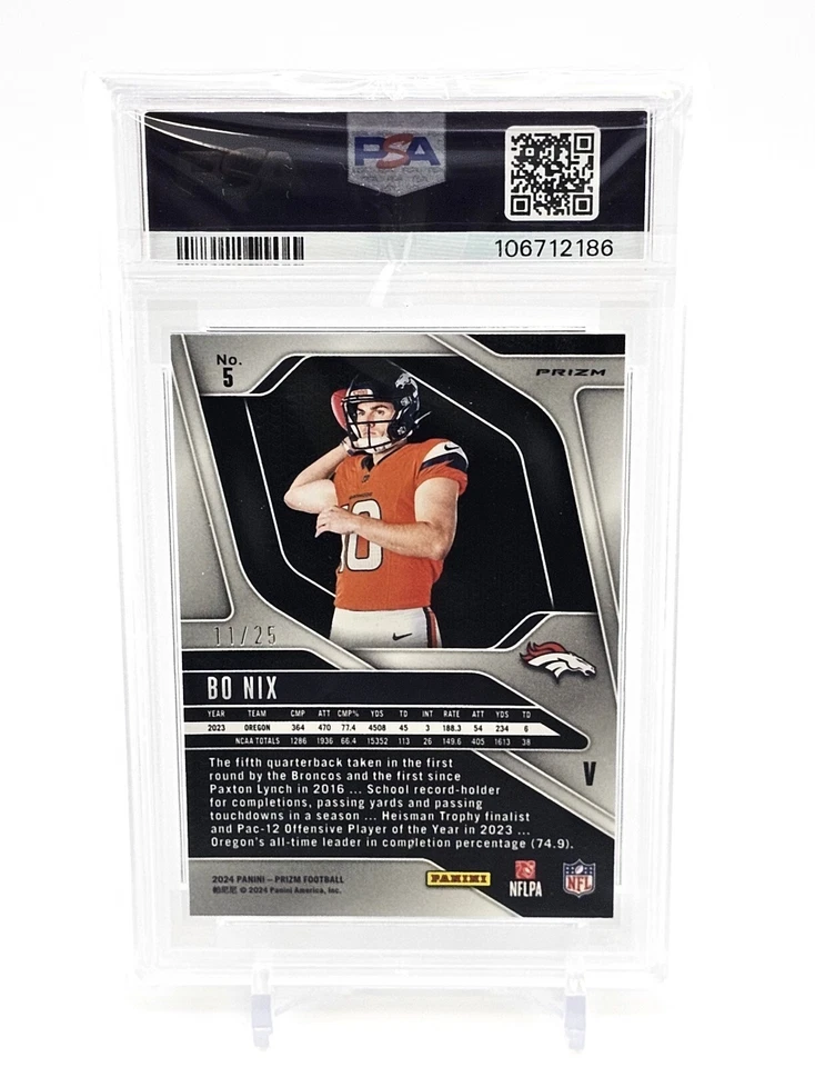2024 Prizm Rookie Mojo /25 Bo Nix QB Denver Broncos PSA 10 - Image 2