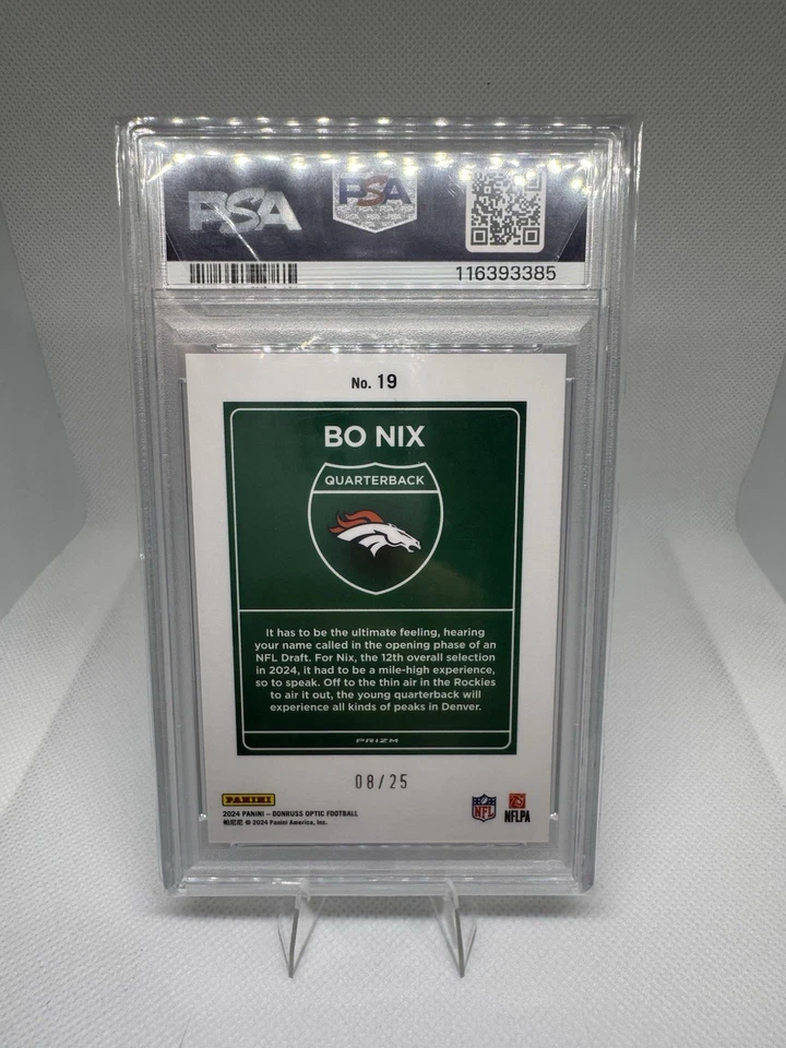 2024 Donruss Optic Downtown Black Pandora Bo Nix RC Rookie 08/25 PSA 10 GEM MINT - Image 9