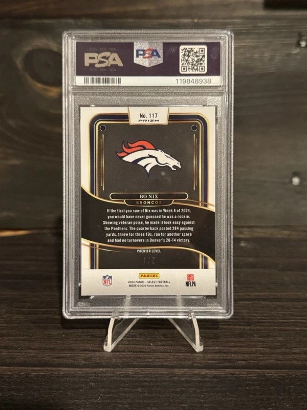 2024 Panini Select Bo Nix RC Green And Black Snakeskin Prizm Numbered 1/2 PSA 9 - Image 3