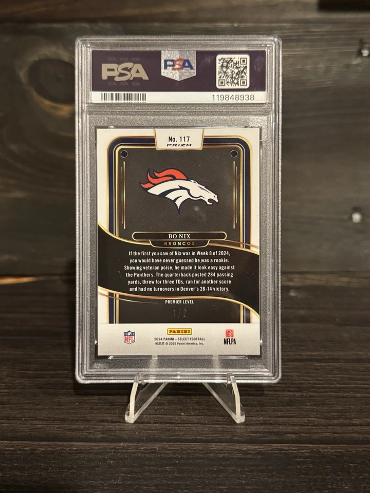 2024 Panini Select Bo Nix RC Green And Black Snakeskin Prizm Numbered 1/2 PSA 9 - Image 3