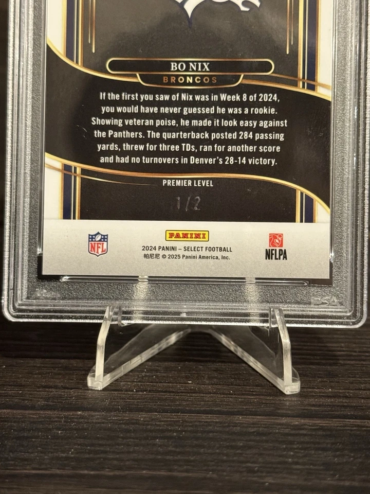 2024 Panini Select Bo Nix RC Green And Black Snakeskin Prizm Numbered 1/2 PSA 9 - Image 2