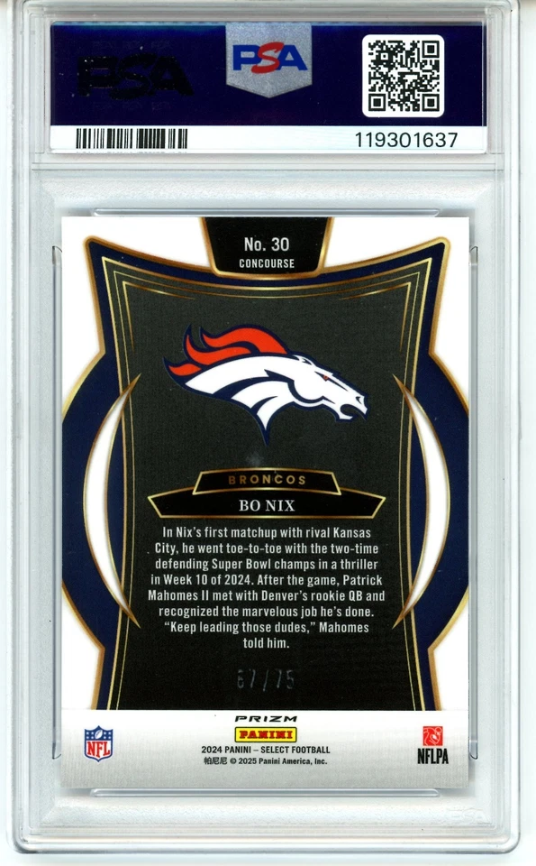 2024 Select - BO NIX ROOKIE - Purple Prizm /75 - PSA 10 - Image 2