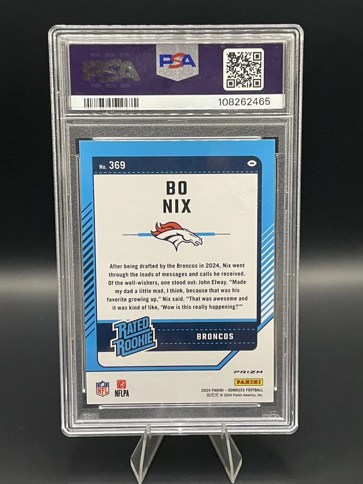 2024 Panini Donruss - Rated Rookie Bo Nix Optic Preview Football Emoji PSA 10 - Image 2
