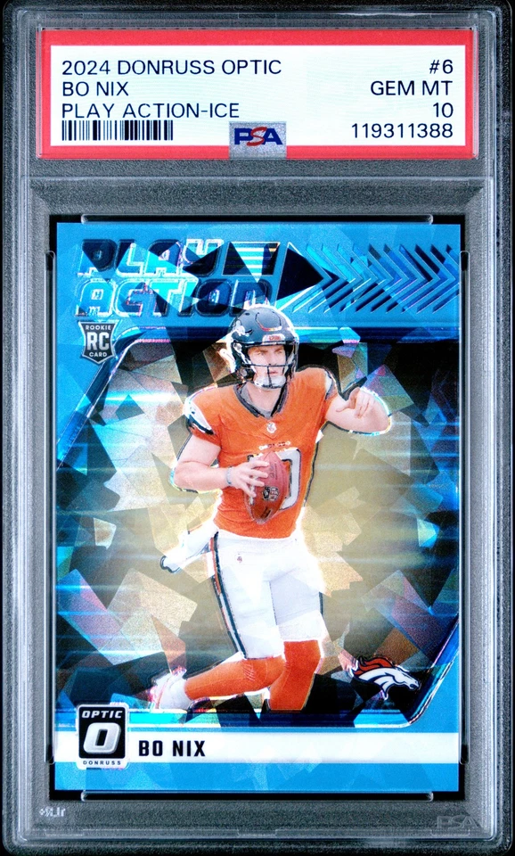 2024 Panini Donruss Optic Play Action Bo Nix #6 Ice PSA 10