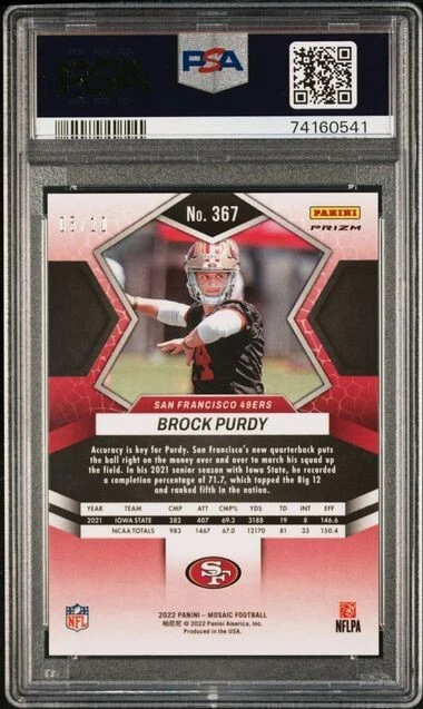 Brock Purdy 2022 Panini Mosaic No Huddle Gold RC # 367 PSA 10 #05/10 - Image 2