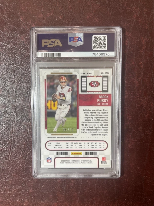 2022 Contenders Optic Brock Purdy Gold /10 RC PSA 10 POP 1 - Image 2