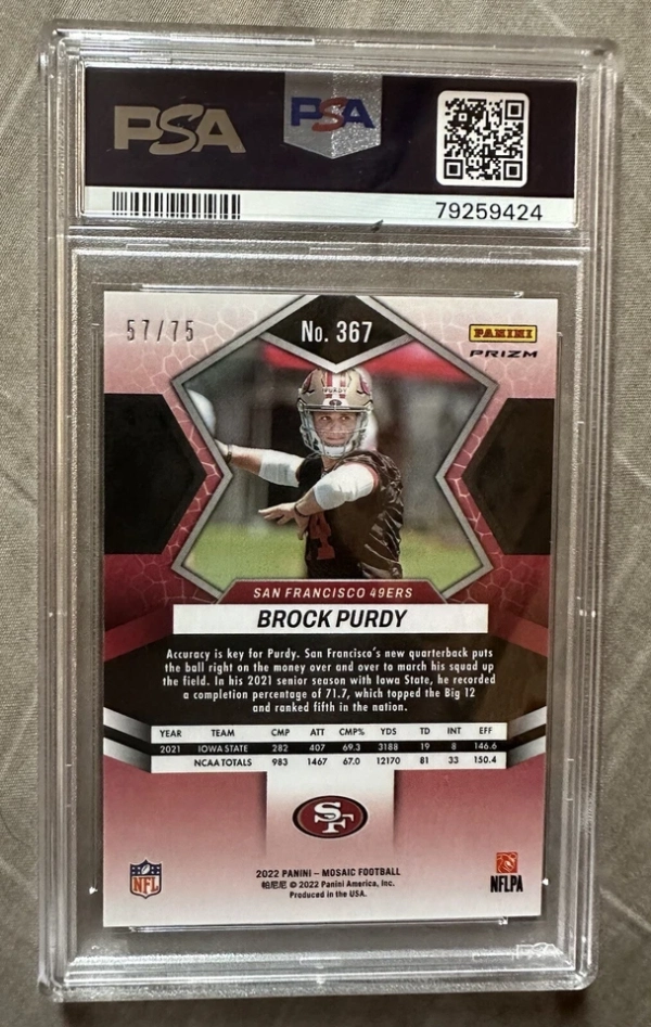 2022 mosaic Brock Purdy no huddle blue PSA 10 rookie card #367 57/75 - Image 2
