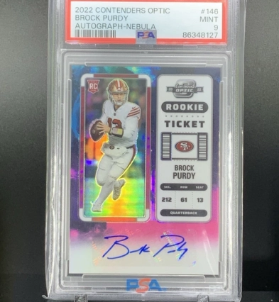 2022 Panini Contenders Optic Brock Purdy Nebula Auto 2/2 49ers POP 1 PSA 9 MINT