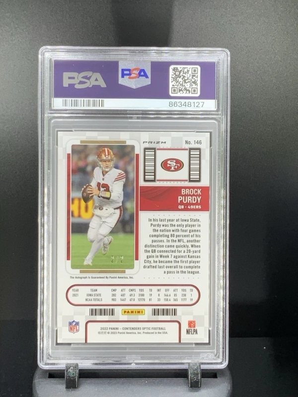 2022 Panini Contenders Optic Brock Purdy Nebula Auto 2/2 49ers POP 1 PSA 9 MINT - Image 6