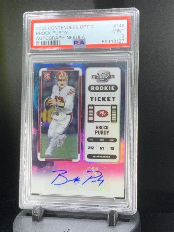 2022 Panini Contenders Optic Brock Purdy Nebula Auto 2/2 49ers POP 1 PSA 9 MINT - Image 3