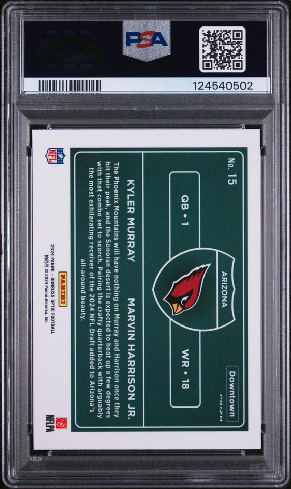 2024 PANINI DONRUSS OPTIC DOWNTOWN DUOS KYLER MURRAY/MARVIN HARRISON JR. PSA 9 - Image 3