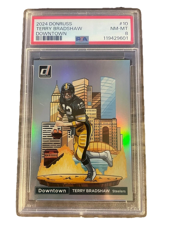 2024 Panini Donruss - Downtown Terry Bradshaw #10 PSA 8 - Steelers - Image 5