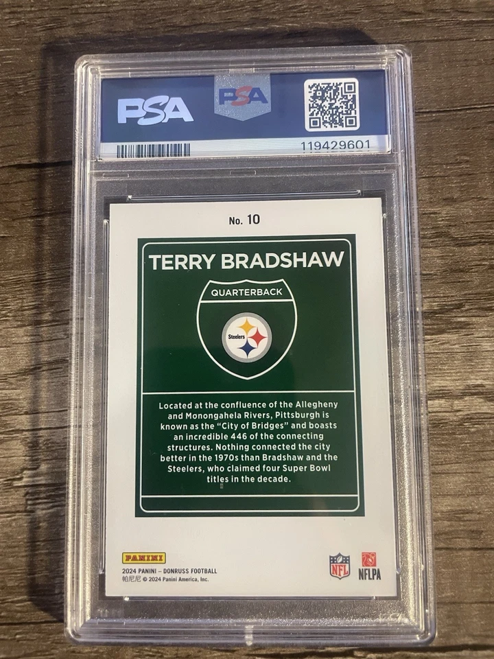 2024 Panini Donruss - Downtown Terry Bradshaw #10 PSA 8 - Steelers - Image 4