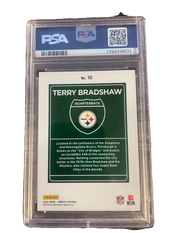 2024 Panini Donruss - Downtown Terry Bradshaw #10 PSA 8 - Steelers - Image 3