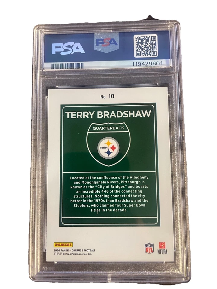 2024 Panini Donruss - Downtown Terry Bradshaw #10 PSA 8 - Steelers - Image 3