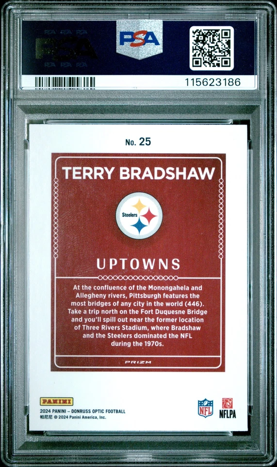 2024 PANINI DONRUSS OPTIC UPTOWNS #25 TERRY BRADSHAW PSA 10 - Image 2