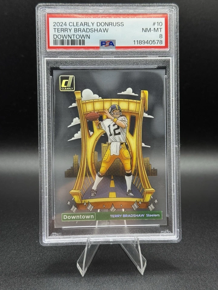 2024 Panini Donruss PSA Clearly Downtown! Terry Bradshaw #10 Steelers