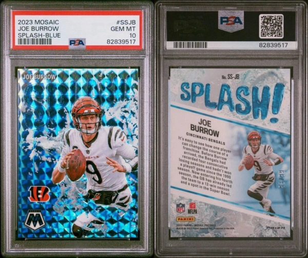 2023 Panini Mosaic Joe Burrow Splash Blue Prizm # /99 Bengals PSA 10 GEM MINT - Image 2