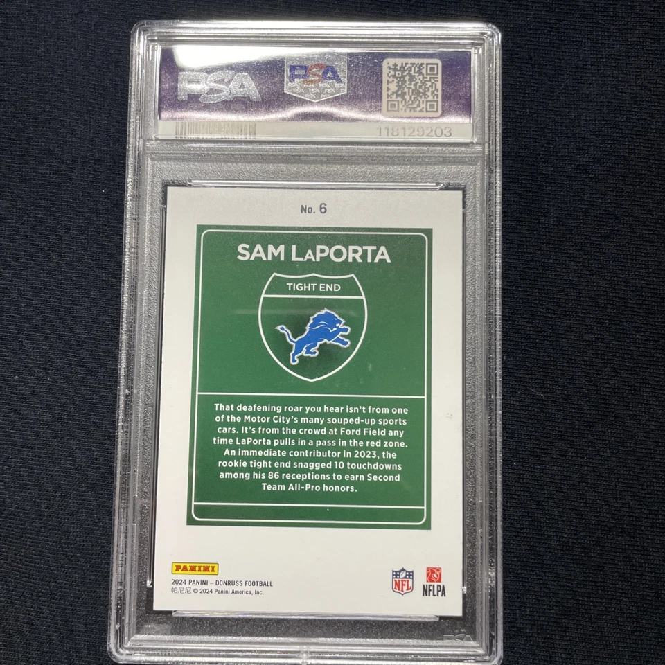 2024 Panini Donruss Optic Downtown! Sam LaPorta #6 PSA 9 Detroit Lions - Image 2
