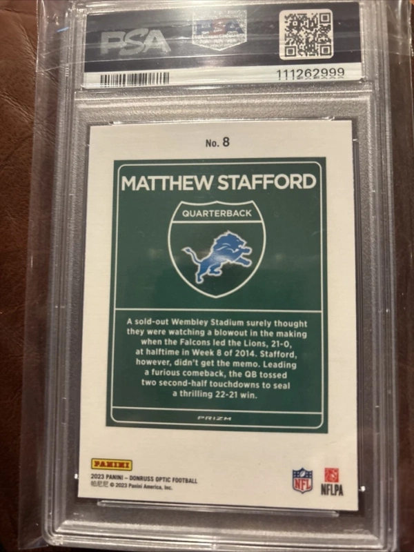 2023 PANINI DONRUSS OPTIC INTERNATIONAL DOWNTOWN MATTHEW STAFFORD #8 PSA 9 - Image 3