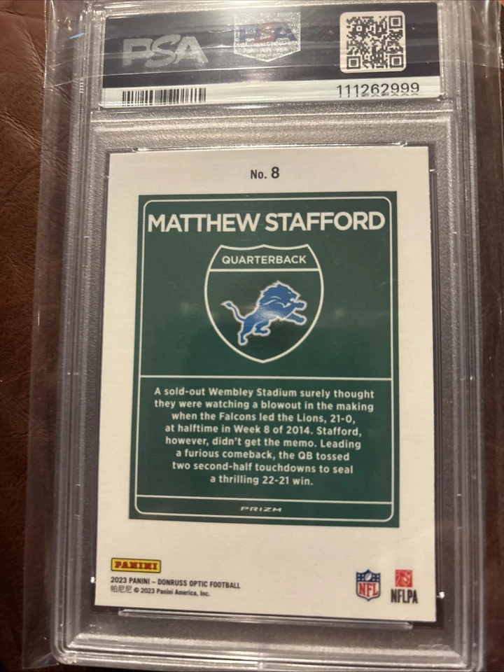 2023 PANINI DONRUSS OPTIC INTERNATIONAL DOWNTOWN MATTHEW STAFFORD #8 PSA 9 - Image 3