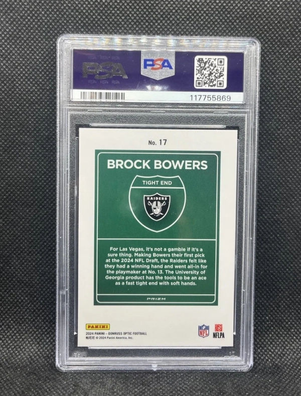 Brock Bowers Rookie Downtown 2024 Panini Donruss Optic Football #17 PSA 9 MINT - Image 2