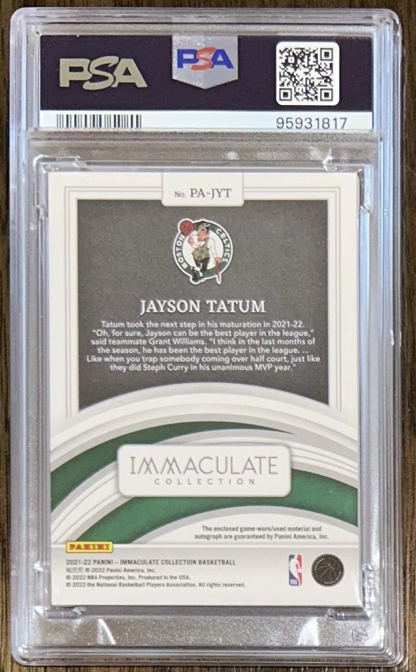 JAYSON TATUM On-card Auto Game Used Patch /49 2021 Immaculate Celtics PSA - Image 2