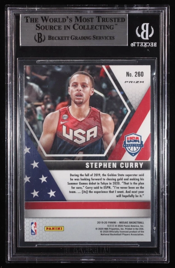 2019 Panini Mosaic Red Prizm 260 Stephen Curry USA Signed BGS BAS Witnessed Auto - Image 2