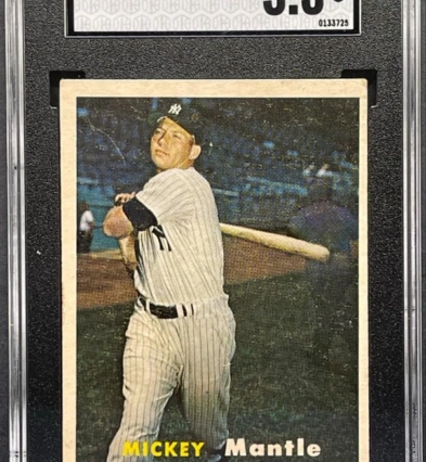 1957 Topps Baseball #95 Mickey Mantle HOF Yankee Vintage Card Graded SGC 3.5 VG+
