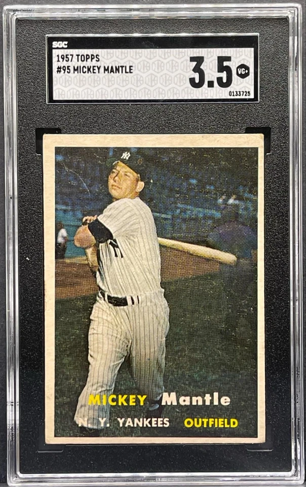 1957 Topps Baseball #95 Mickey Mantle HOF Yankee Vintage Card Graded SGC 3.5 VG+