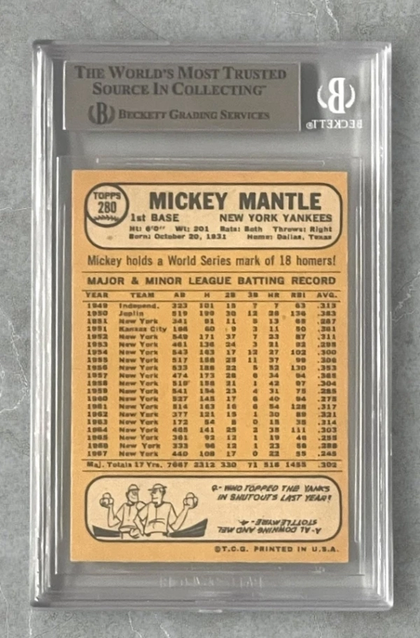 Mickey Mantle 1968 Topps Baseball #280 New York Yankees BGS 7.5 NM+ - Image 2