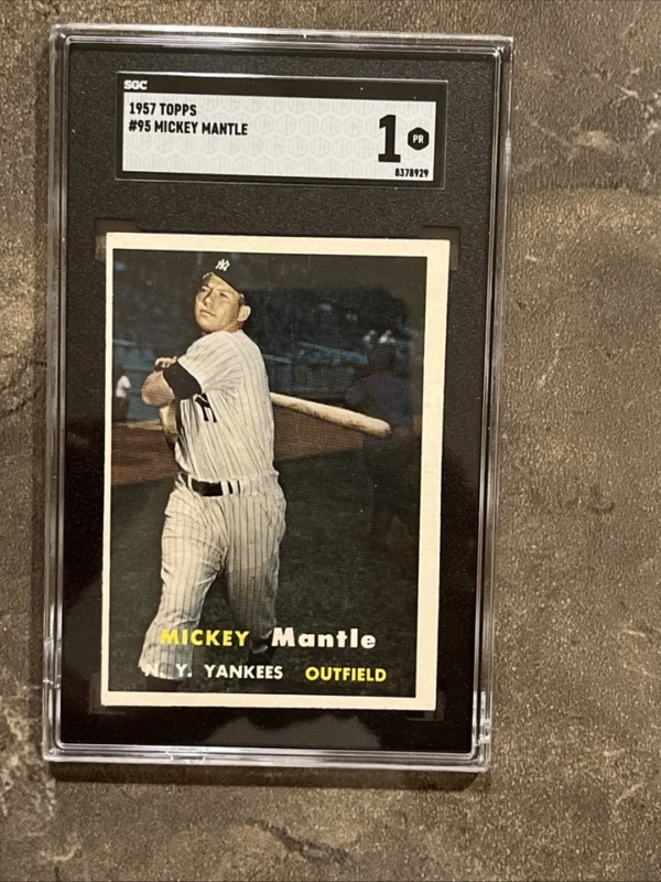 MICKEY MANTLE1957 Topps Baseball #95 HOF SGC 1 Vintage Yankees - Image 2