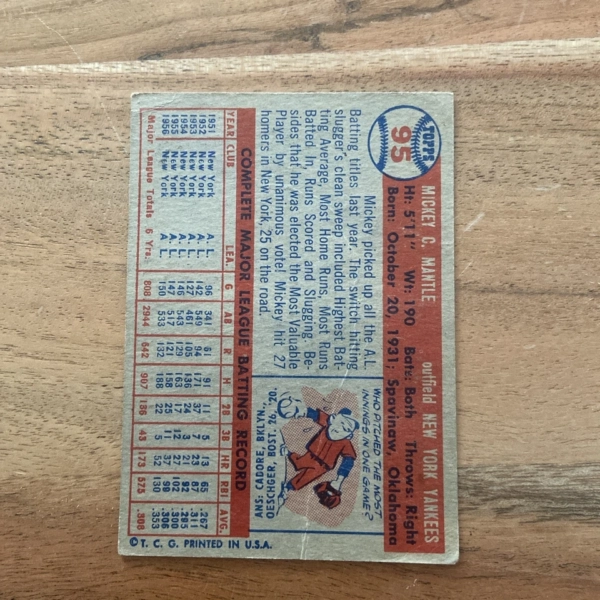 1957 Topps - Mickey Mantle #95 - Image 2