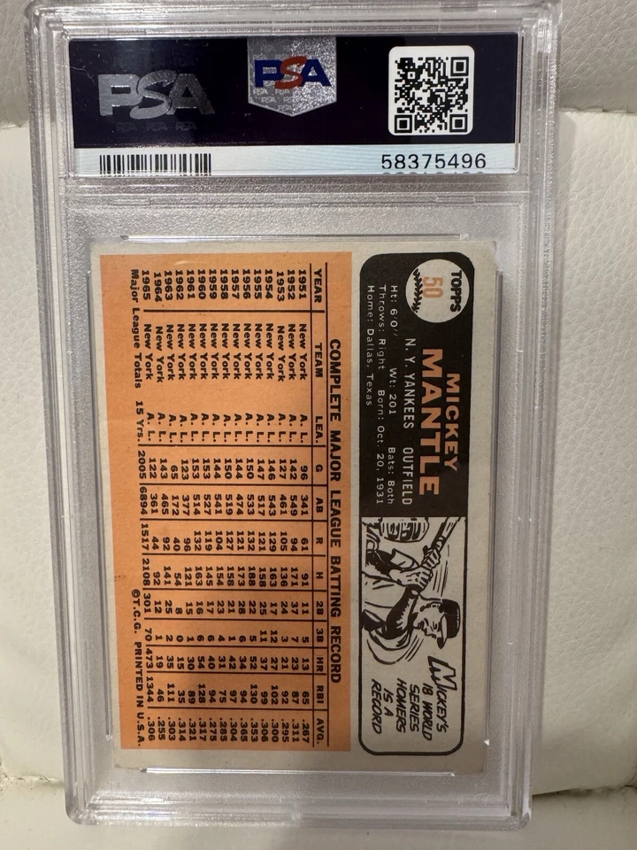 1966 Topps - Mickey Mantle #50 PSA 3.5 HOF - Image 2