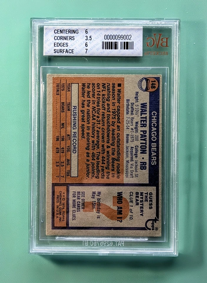 1976 Topps Walter Payton Rookie RC #148 BGS BVG 4 VG-EX Chicago Bears HOF Card - Image 2