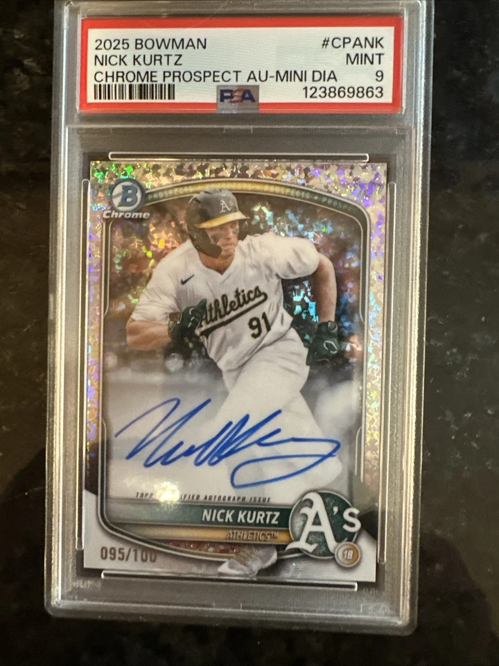 2025 Bowman Chrome Topps Nick Kurtz Mini Diamonds Auto Prospects #CPA-NK 95/100 - Image 6