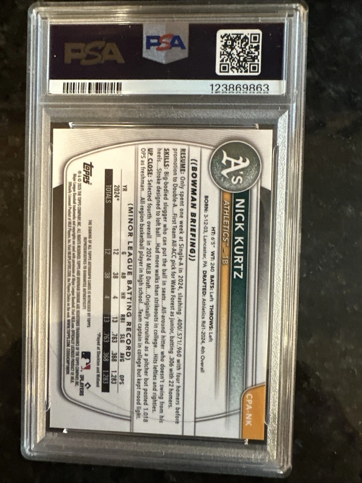 2025 Bowman Chrome Topps Nick Kurtz Mini Diamonds Auto Prospects #CPA-NK 95/100 - Image 5