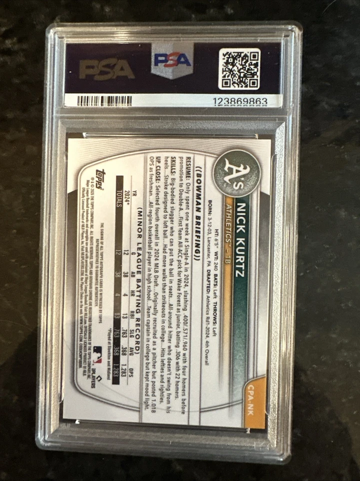 2025 Bowman Chrome Topps Nick Kurtz Mini Diamonds Auto Prospects #CPA-NK 95/100 - Image 3